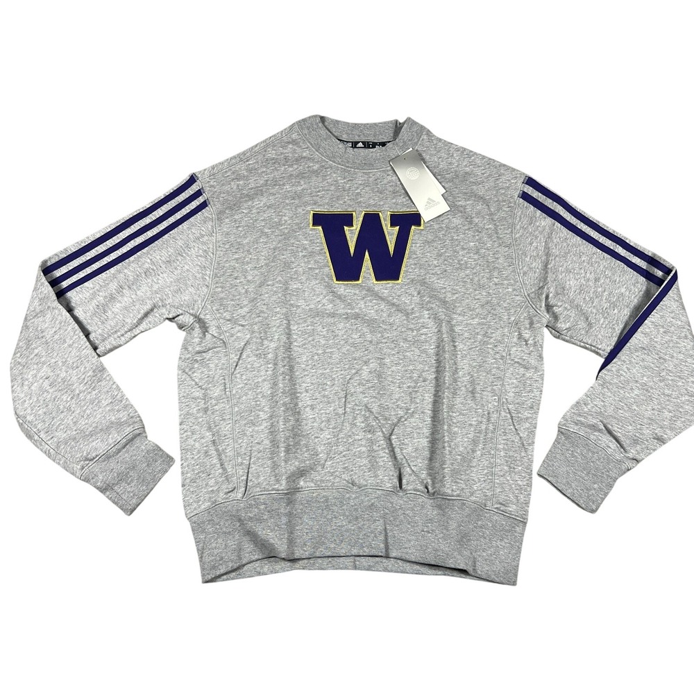Adidas University Washington Huskies Crewneck Sweatshirt Grey Womens Small NEW